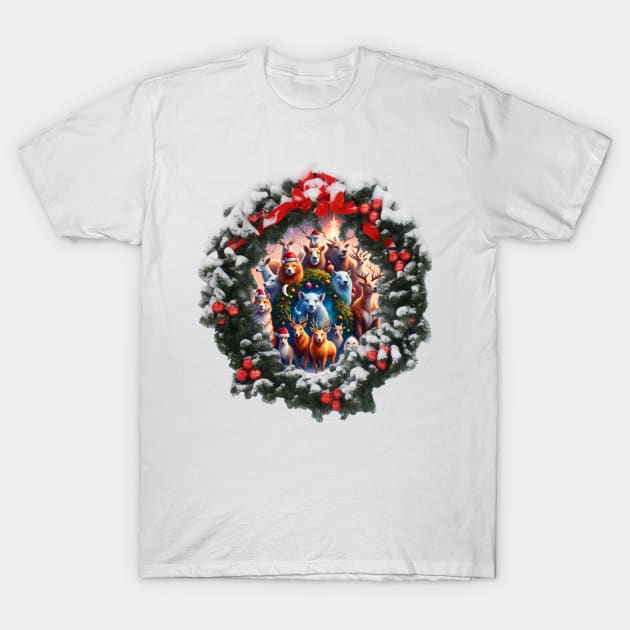 Christmas Snow Animals Wreath T-Shirt by TojFun